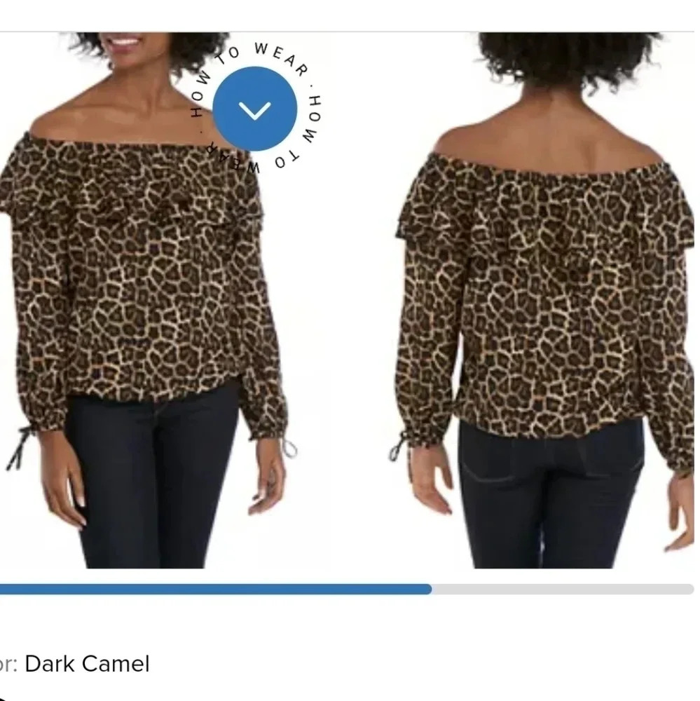 MICHAEL KORS Plus Size Leopard Off the Shoulder Peasant Blouse Size 1x